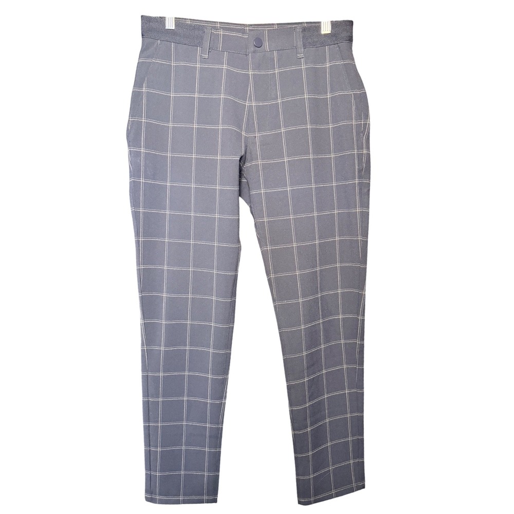 Zara Dark Navy Windowpane Plaid Golf Pants‎ with Elastic Waist Inserts Womens